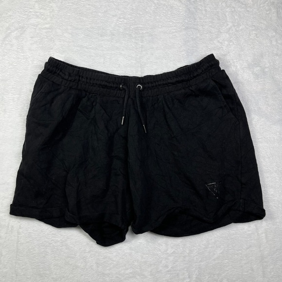 Guess Pants - Guess Athletic Shorts Womens XL Black Cotton Relaxed Fit Gym Jogging Drawstring